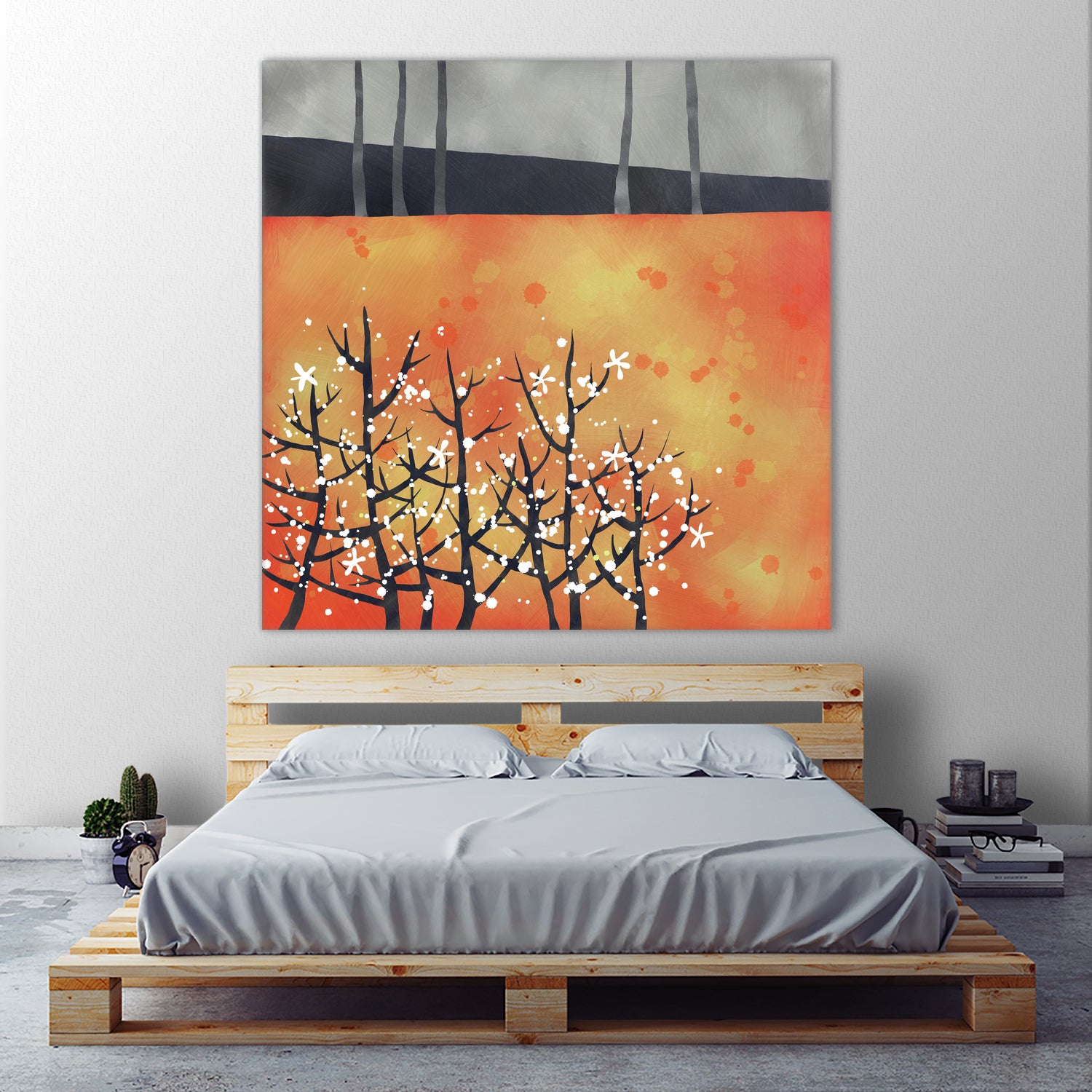 Blackthorn Blossom Landscape by Nic Squirrell on GIANT ART - orange digital painting