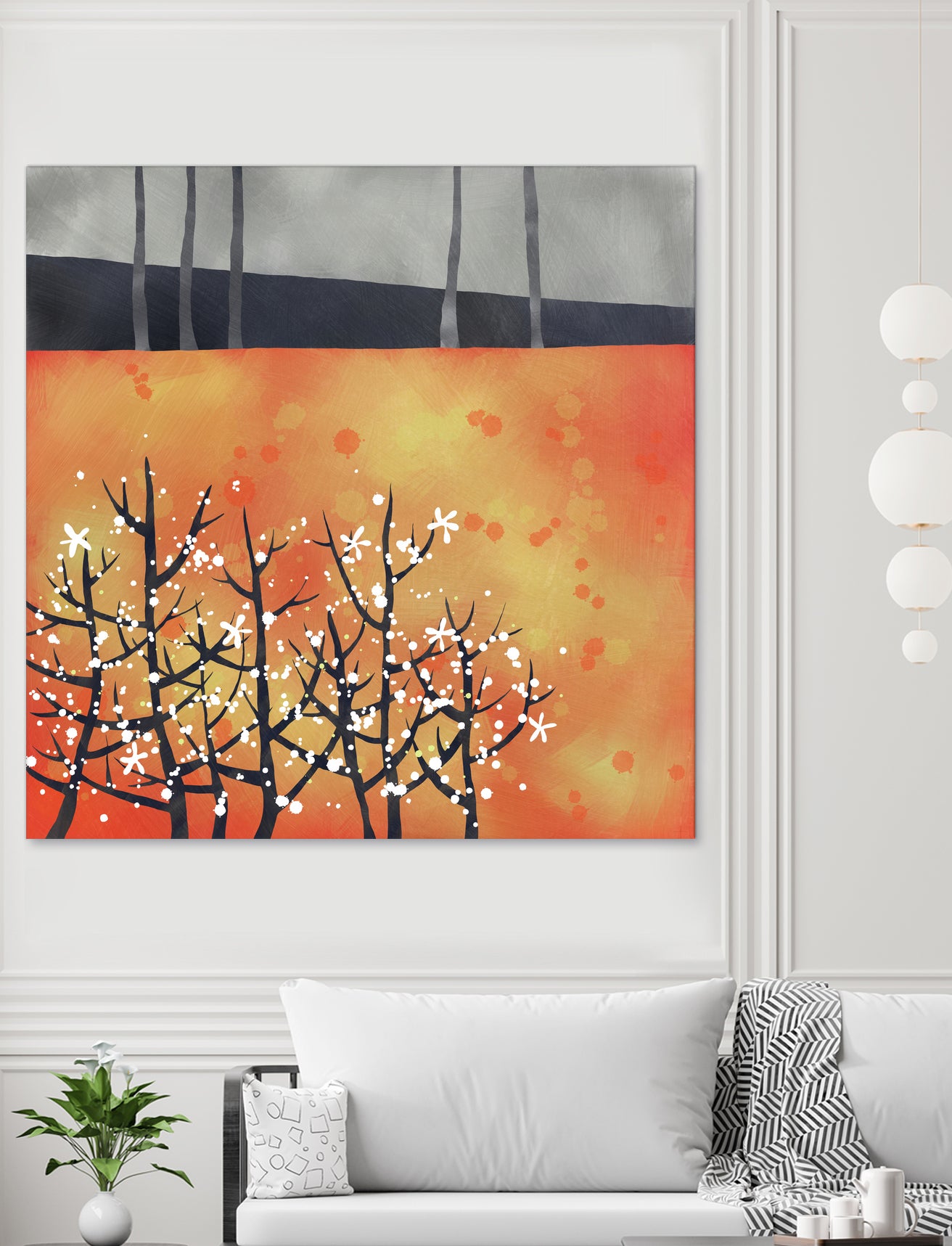 Blackthorn Blossom Landscape by Nic Squirrell on GIANT ART - orange digital painting