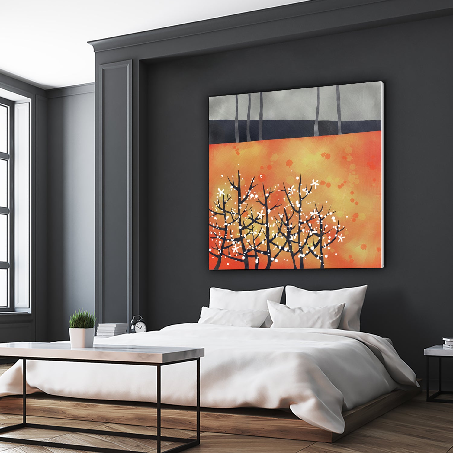 Blackthorn Blossom Landscape by Nic Squirrell on GIANT ART - orange digital painting