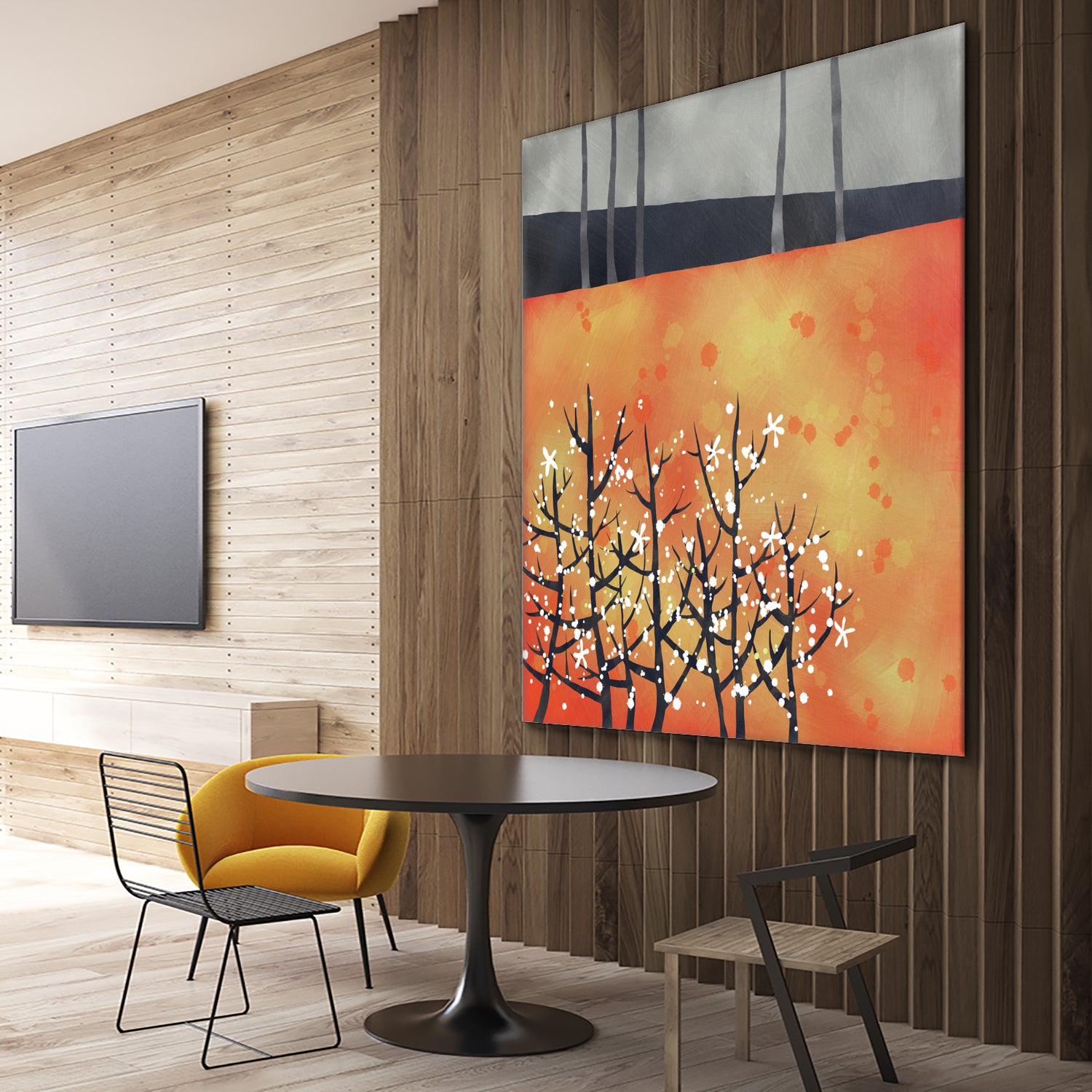 Blackthorn Blossom Landscape by Nic Squirrell on GIANT ART - orange digital painting