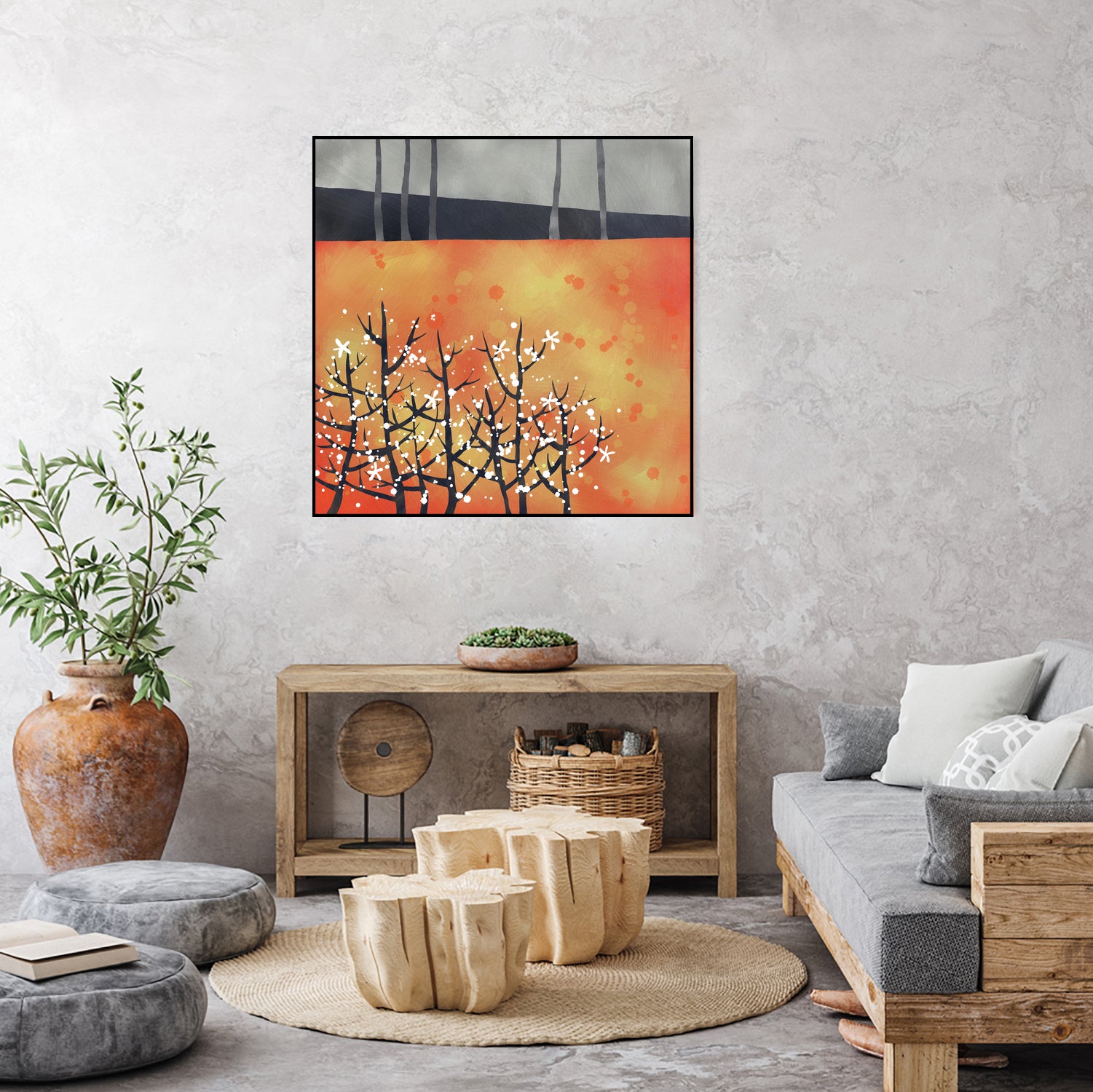 Blackthorn Blossom Landscape by Nic Squirrell on GIANT ART - orange digital painting