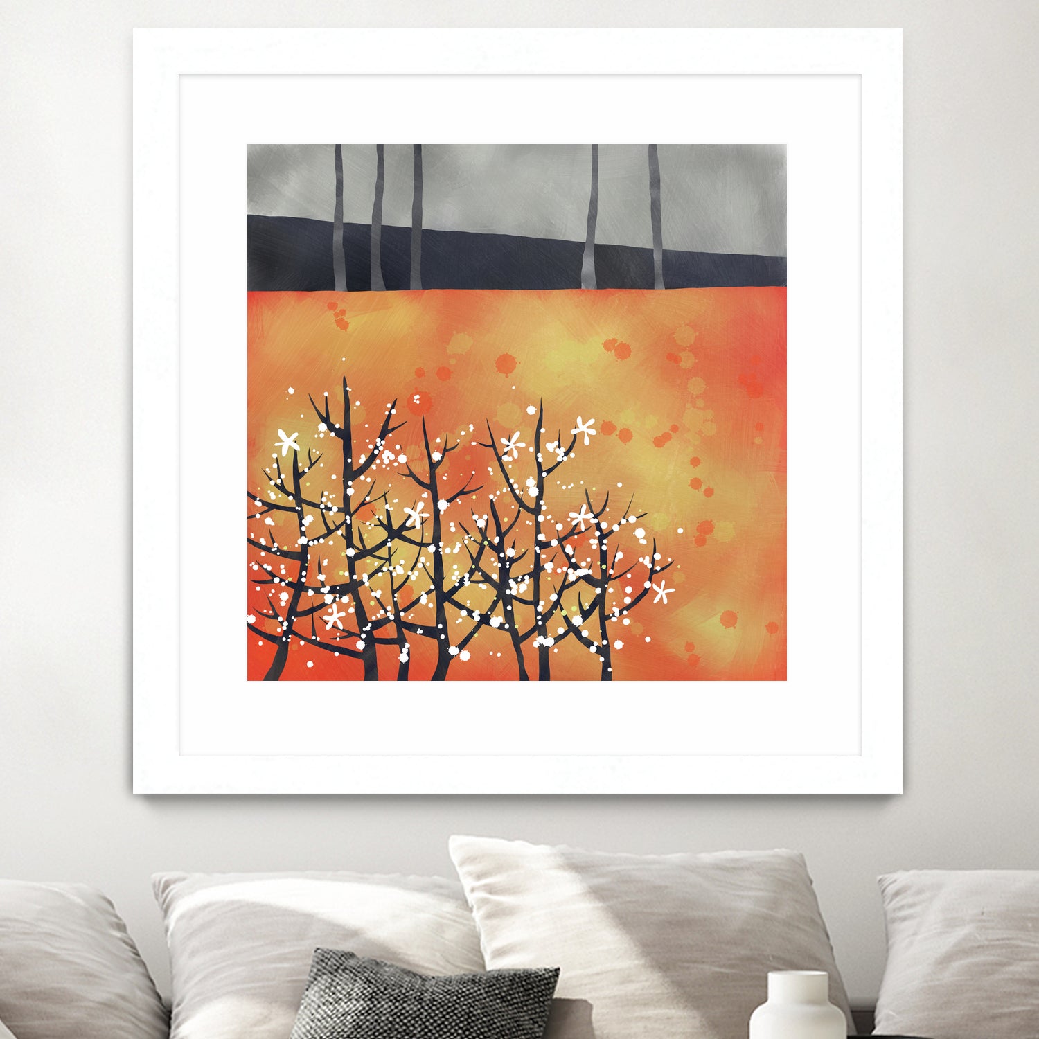 Blackthorn Blossom Landscape by Nic Squirrell on GIANT ART - orange digital painting