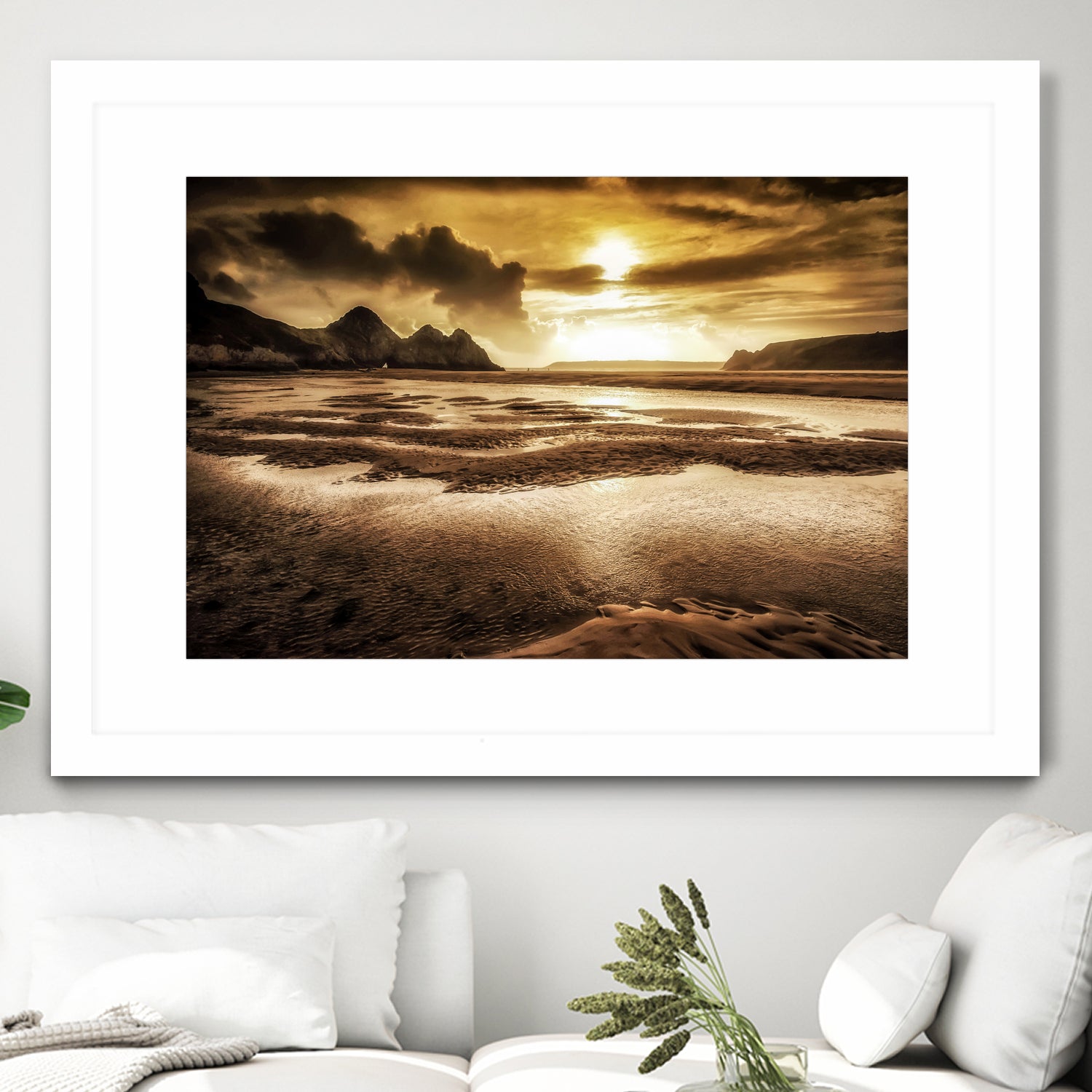 Three Cliffs Bay Gower by Leighton Collins on GIANT ART - pink photo illustration