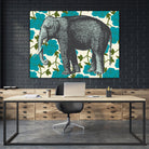 Elephant Floral Aqua by Thomas Fernez on GIANT ART - blue digital drawing