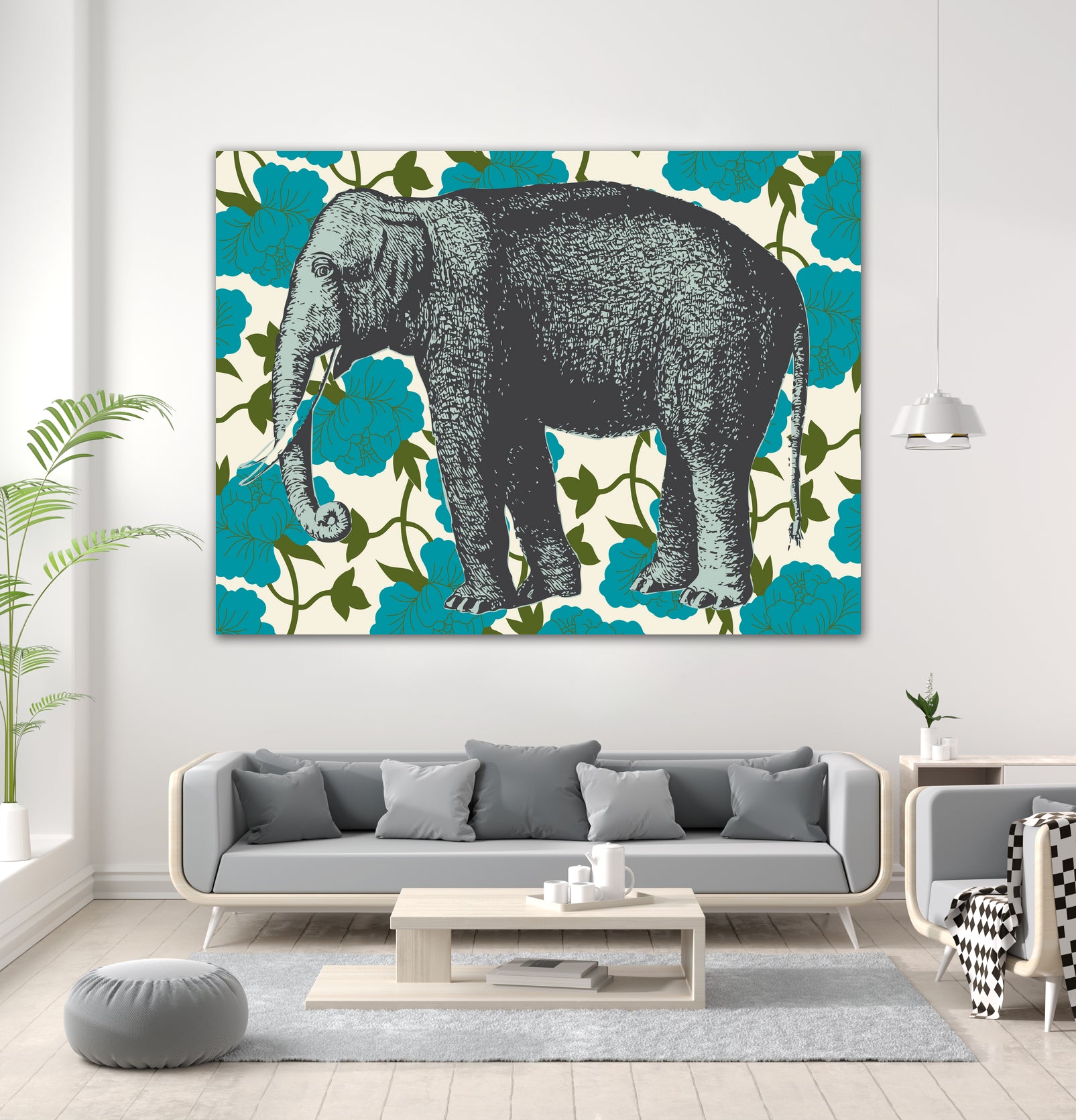 Elephant Floral Aqua by Thomas Fernez on GIANT ART - blue digital drawing