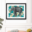 Elephant Floral Aqua by Thomas Fernez on GIANT ART - blue digital drawing