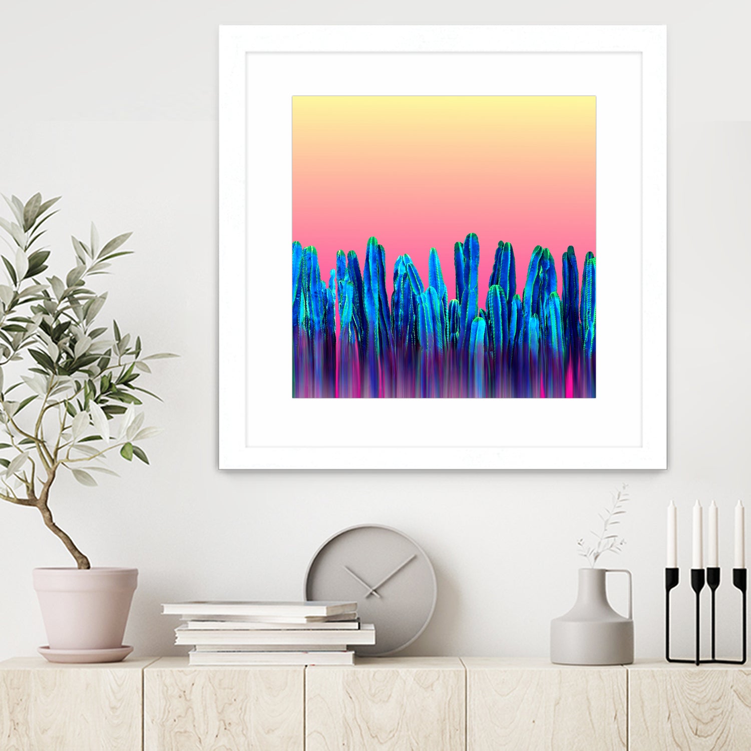 Candy Sunset Blue Cactus Glitch by Brigitte Carre on GIANT ART - blue digital painting