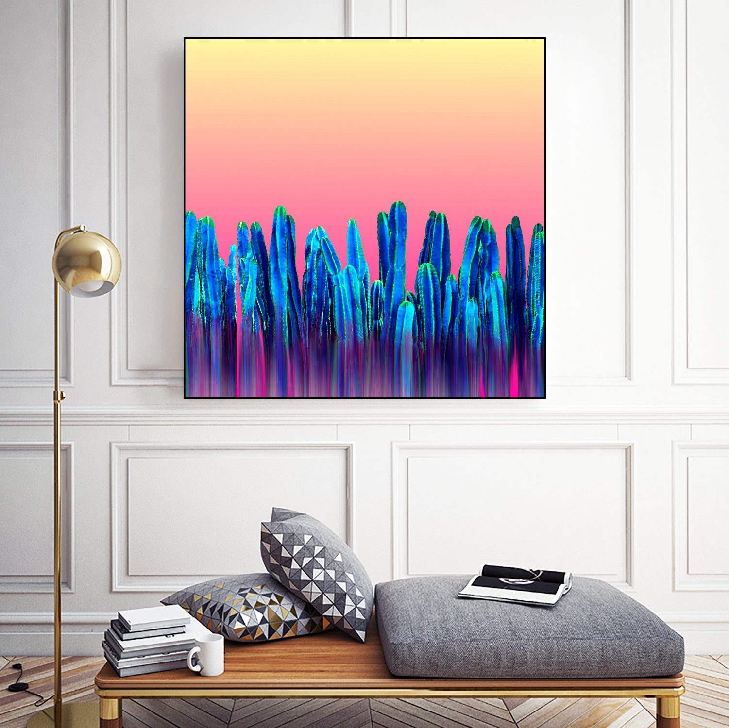 Candy Sunset Blue Cactus Glitch by Brigitte Carre on GIANT ART - blue digital painting