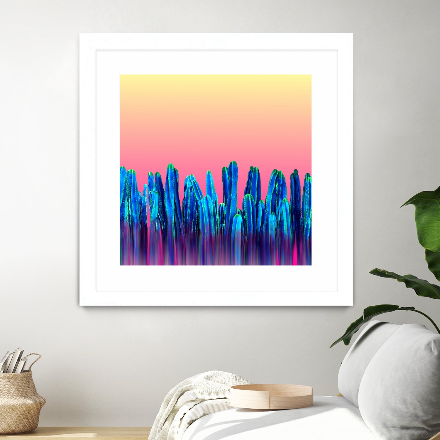 Candy Sunset Blue Cactus Glitch by Brigitte Carre on GIANT ART - blue digital painting