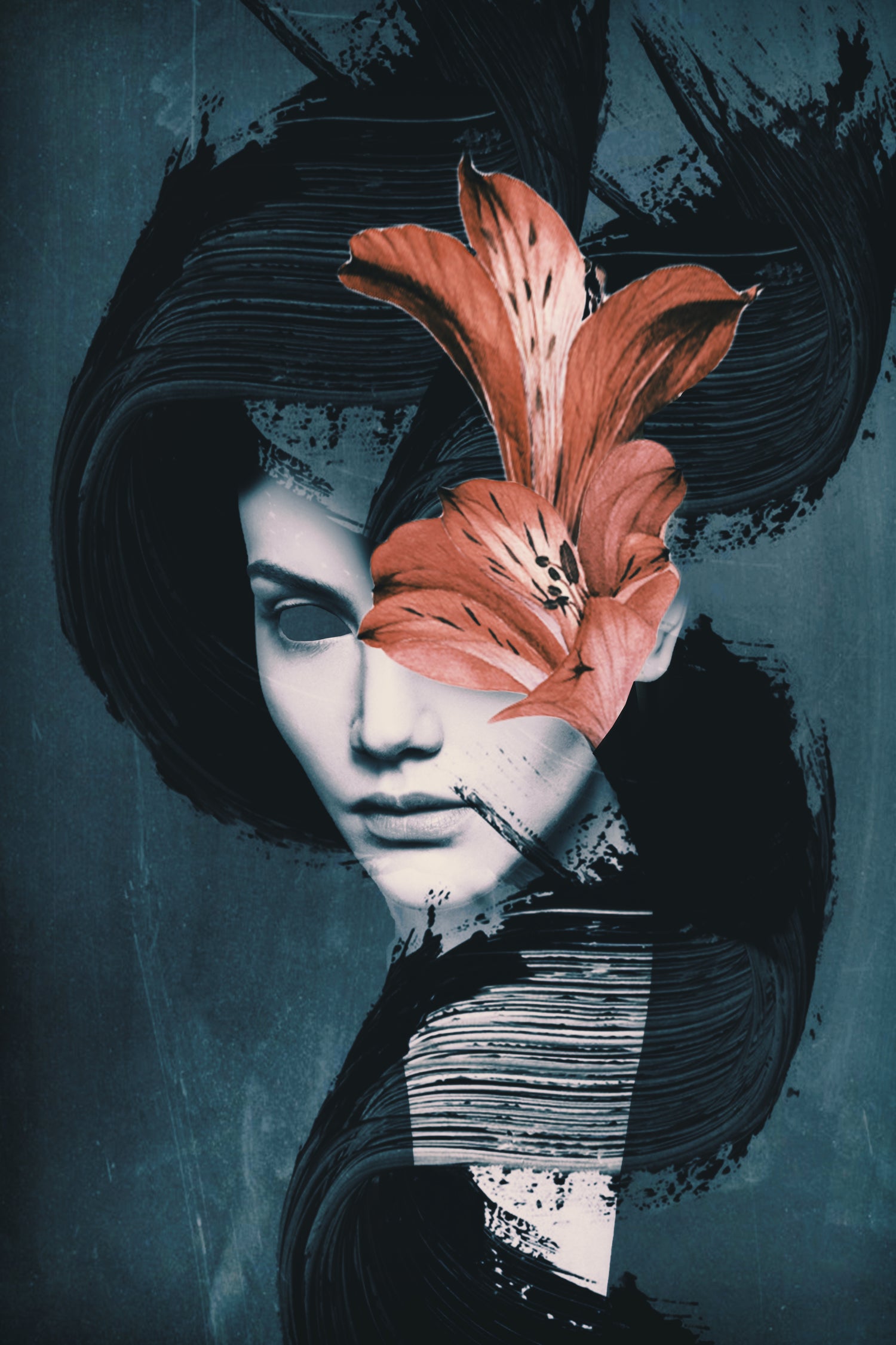 Red Flowers/Lady Portrait by dada22 . on GIANT ART - black photo illustration