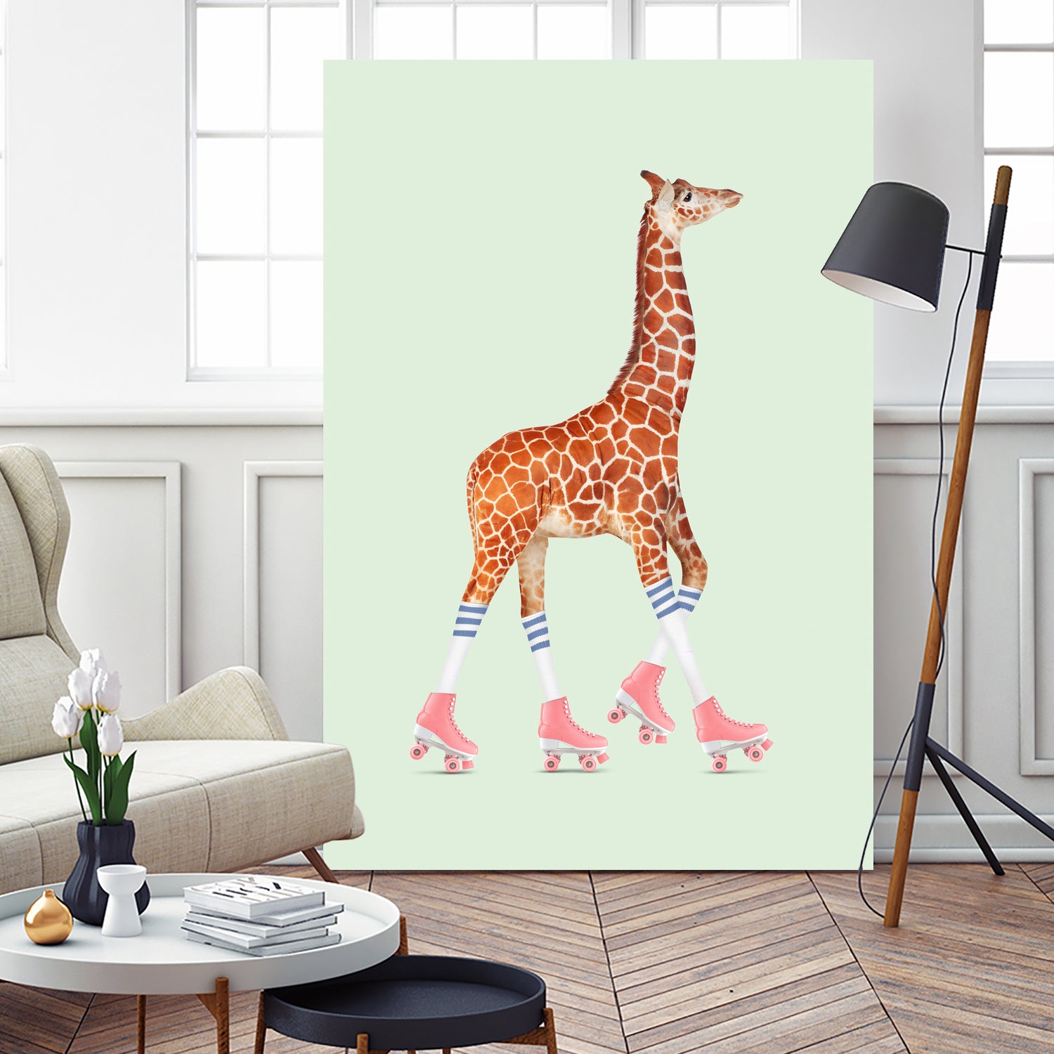 ROLLERSKATING GIRAFFE by Jonas Loose on GIANT ART - green photo manipulation