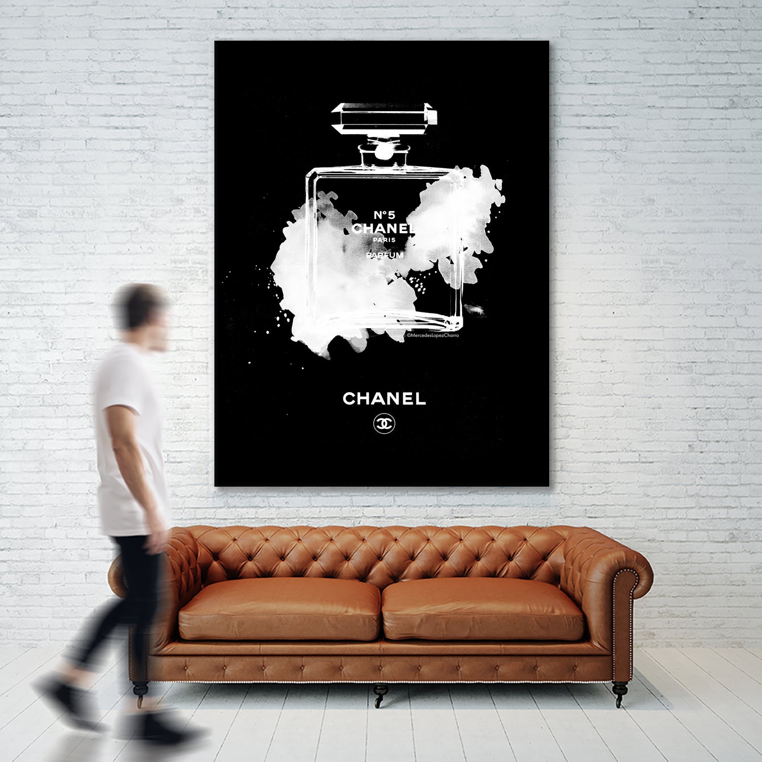 Chanel Perfume Bottle Invert by mercedes lopez charro on GIANT ART - black mixed media