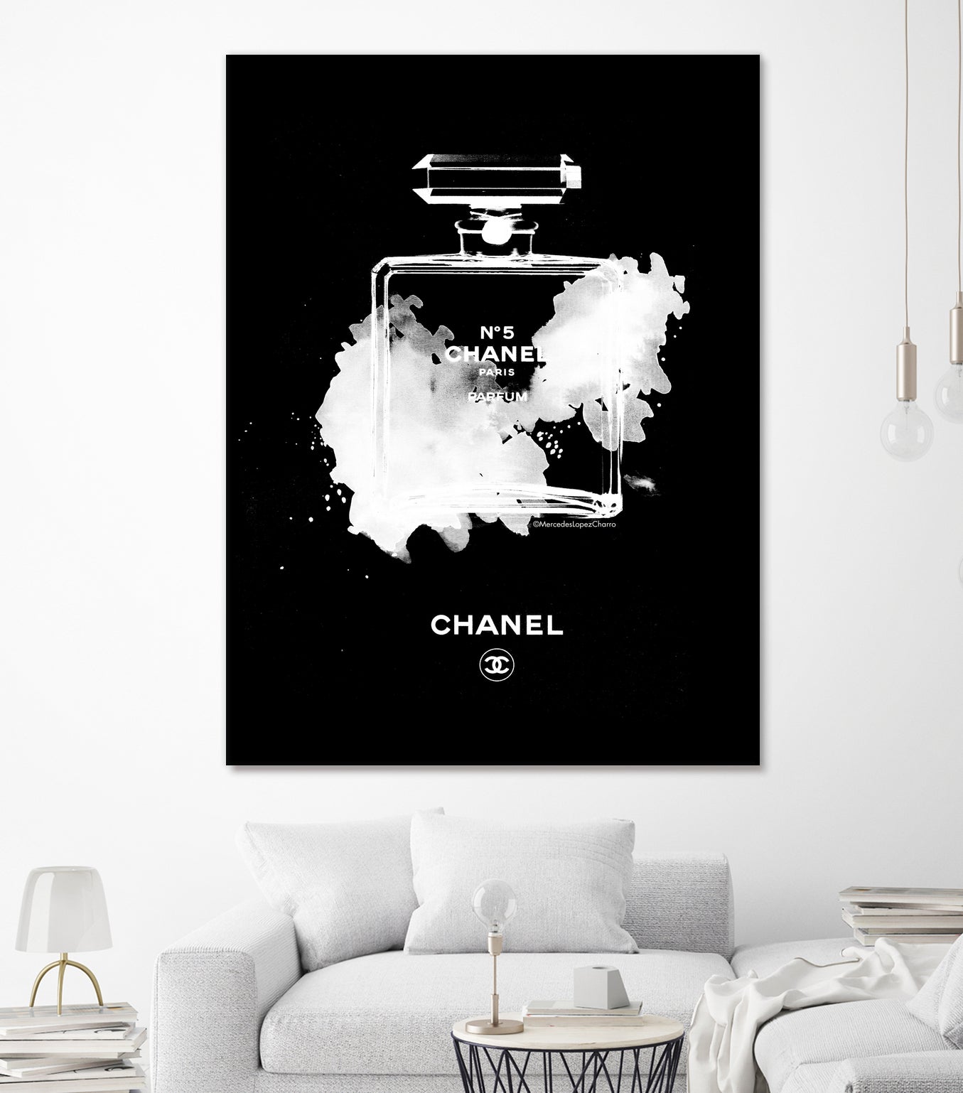 Chanel Perfume Bottle Invert by mercedes lopez charro on GIANT ART - black mixed media