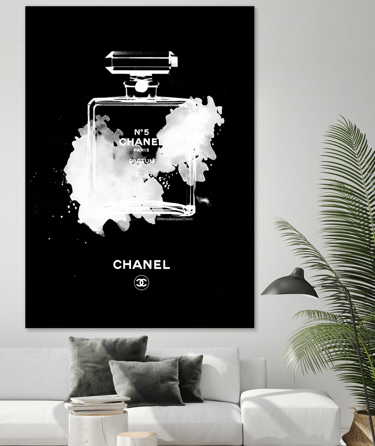 Chanel Perfume Bottle Invert by mercedes lopez charro on GIANT ART - black mixed media