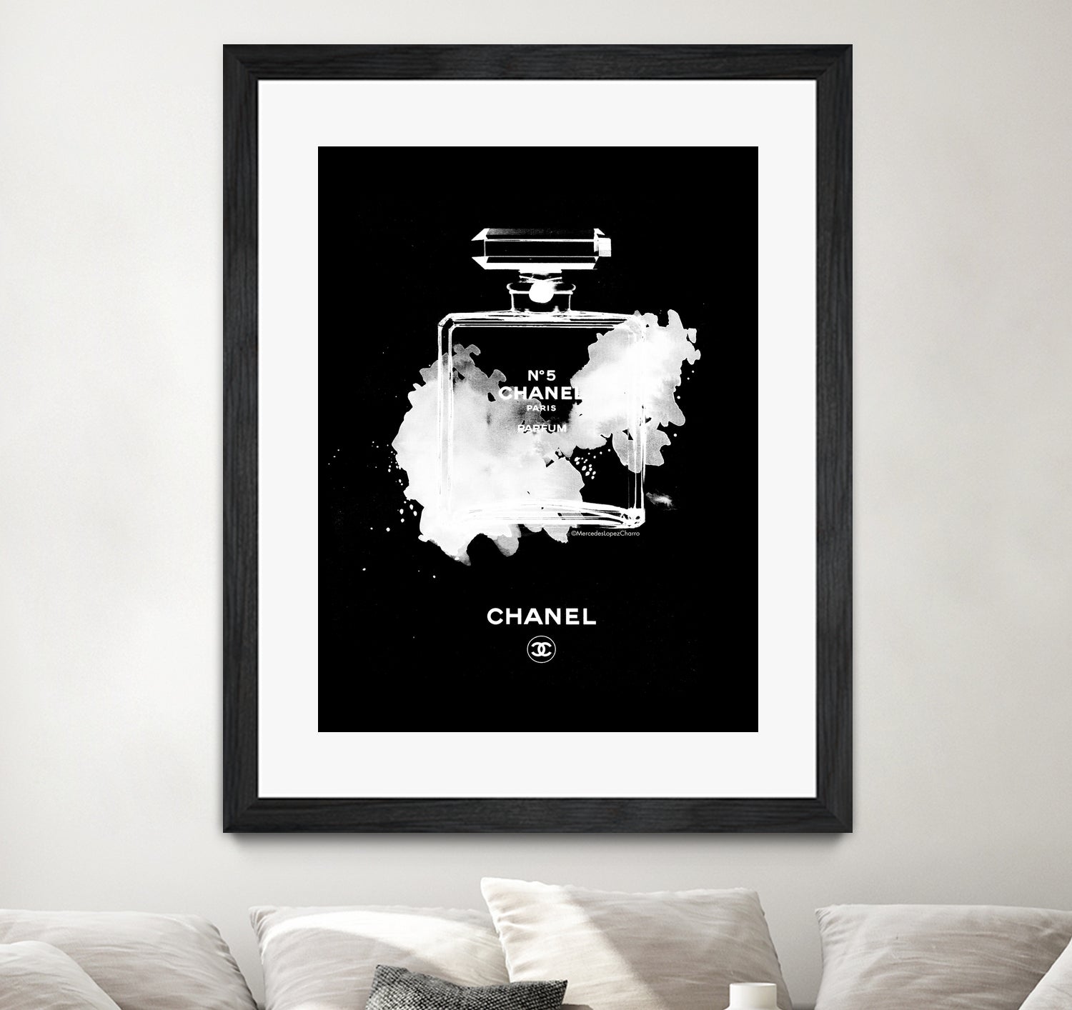 Chanel Perfume Bottle Invert by mercedes lopez charro on GIANT ART - black mixed media