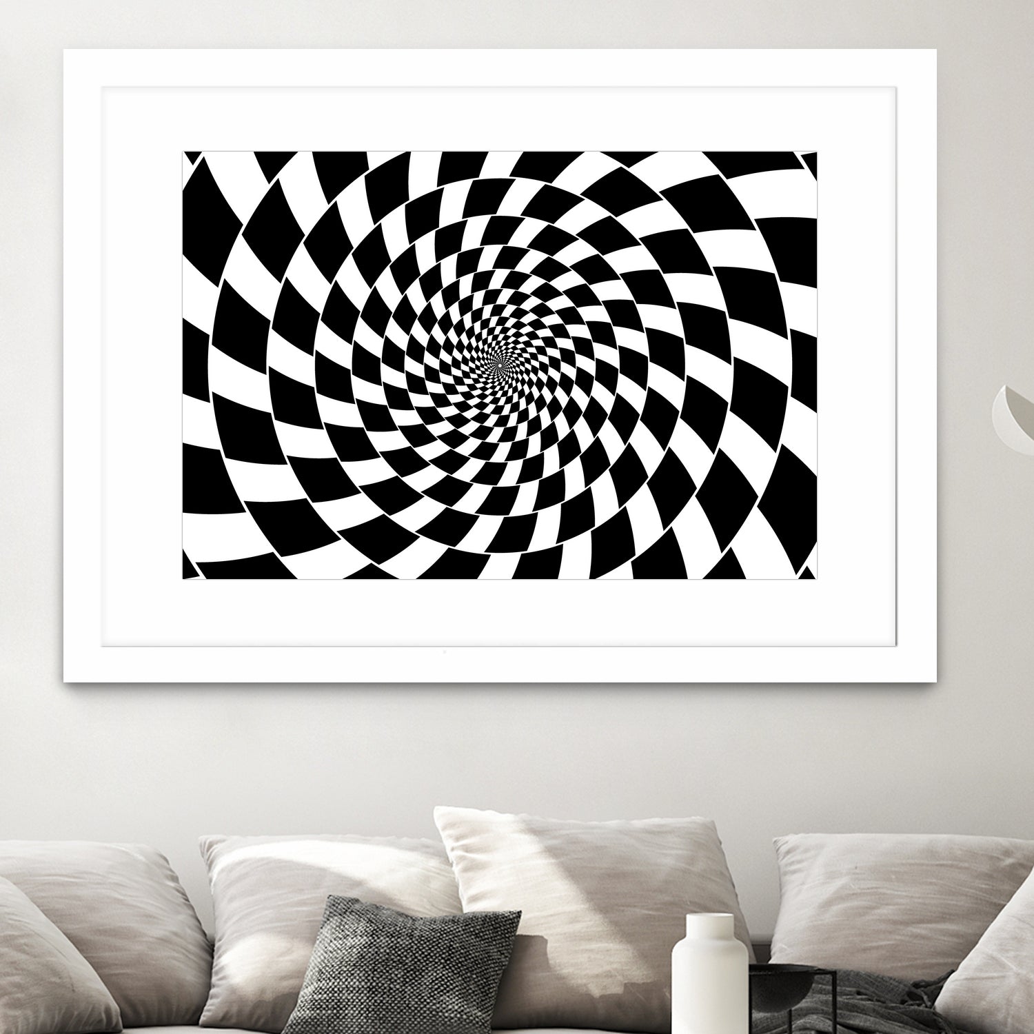 Optical illusion - chessboard swirl, by Daniel Danco on GIANT ART - black vector illustration