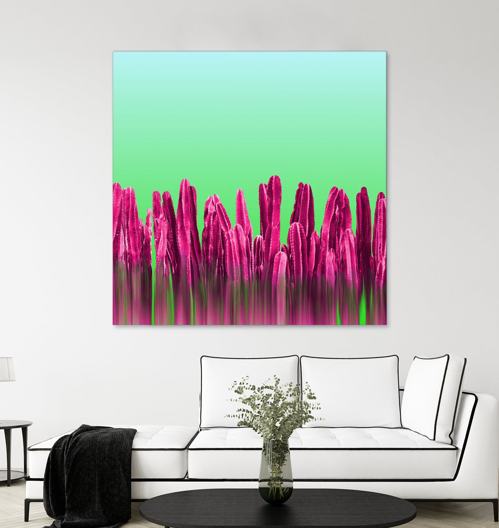 Vibrant Sunrise Cactus Landscape Glitch by Brigitte Carre on GIANT ART - green digital painting