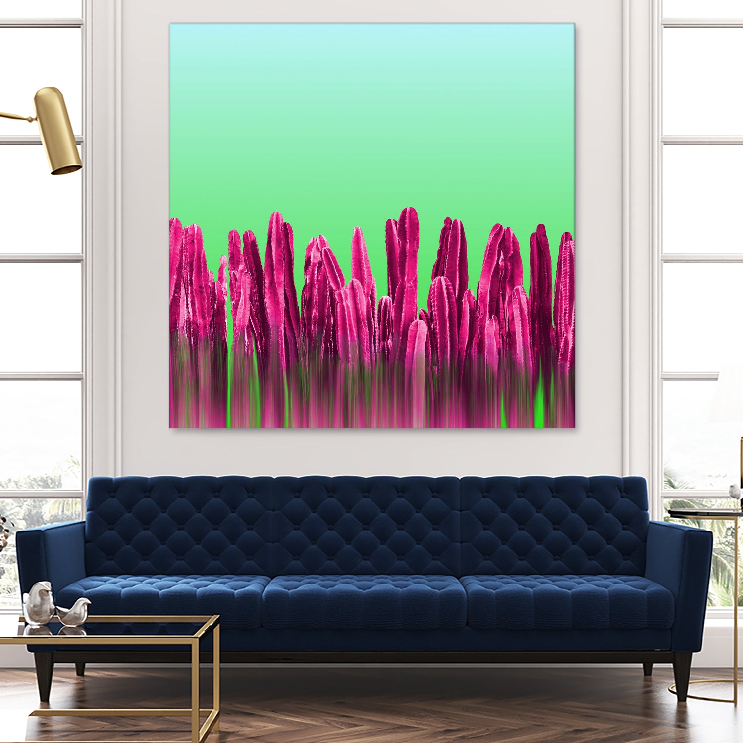 Vibrant Sunrise Cactus Landscape Glitch by Brigitte Carre on GIANT ART - green digital painting