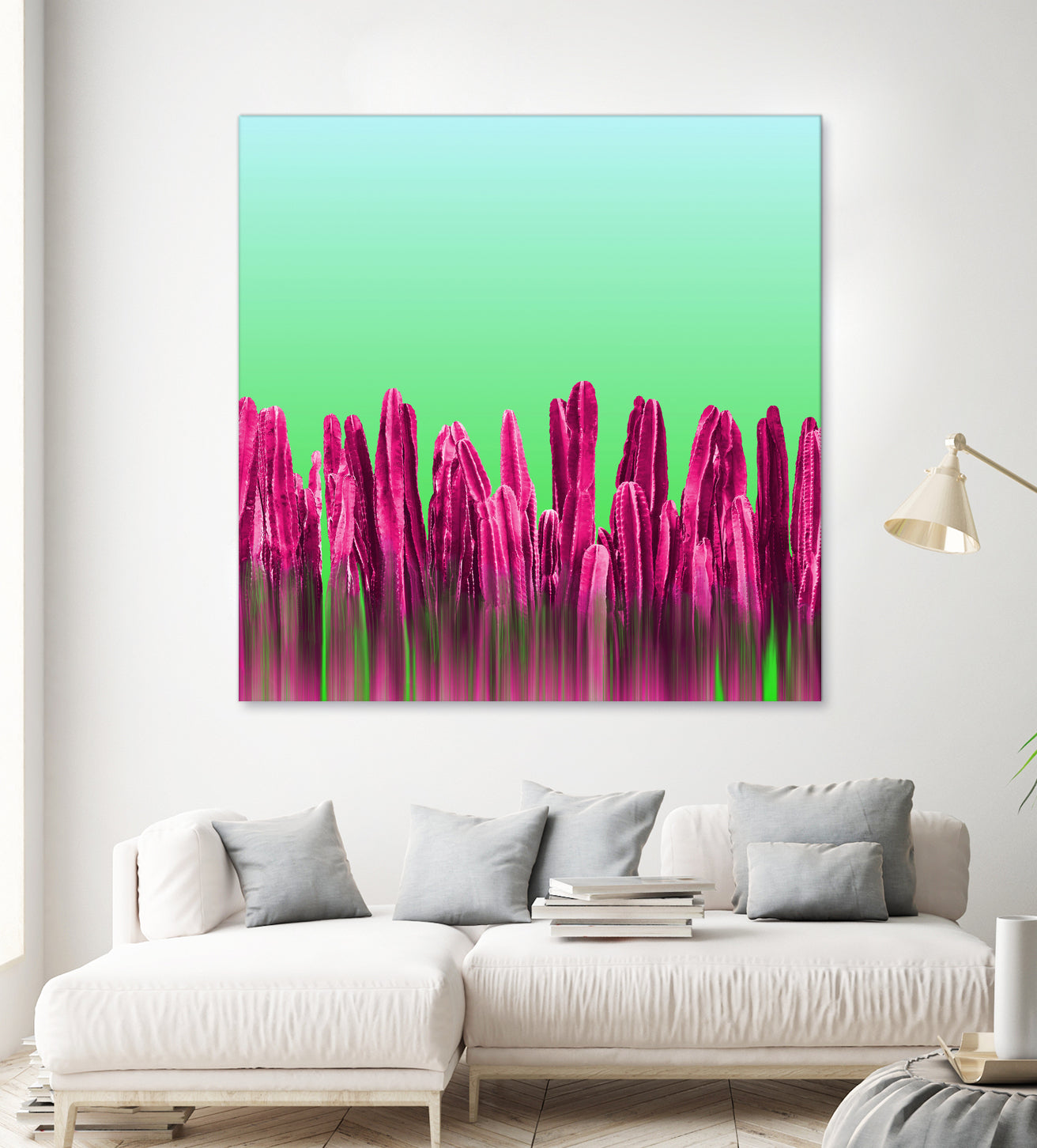 Vibrant Sunrise Cactus Landscape Glitch by Brigitte Carre on GIANT ART - green digital painting