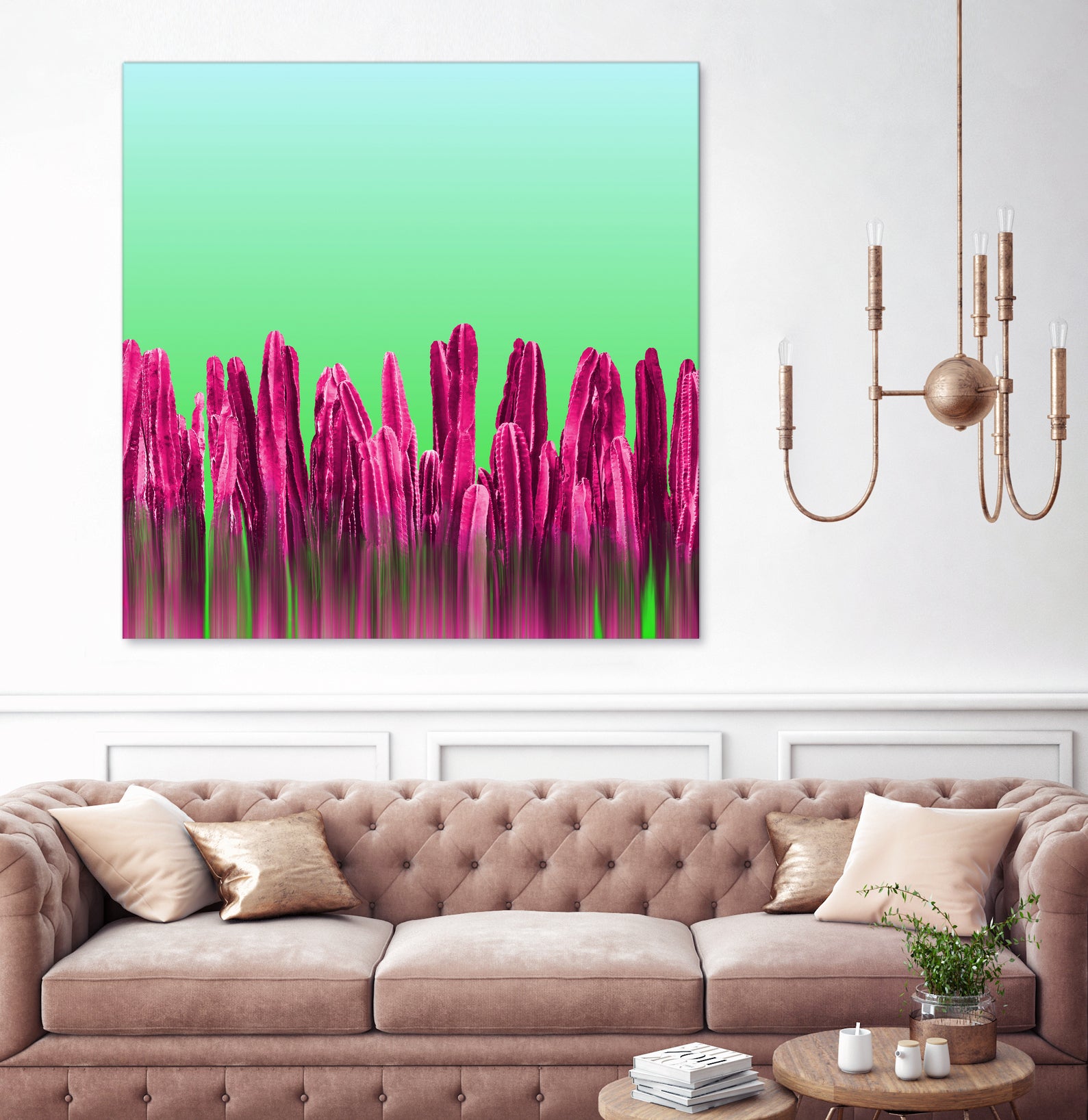 Vibrant Sunrise Cactus Landscape Glitch by Brigitte Carre on GIANT ART - green digital painting