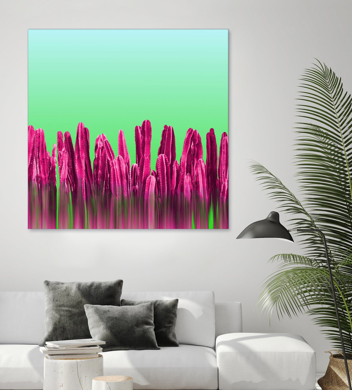 Vibrant Sunrise Cactus Landscape Glitch by Brigitte Carre on GIANT ART - green digital painting