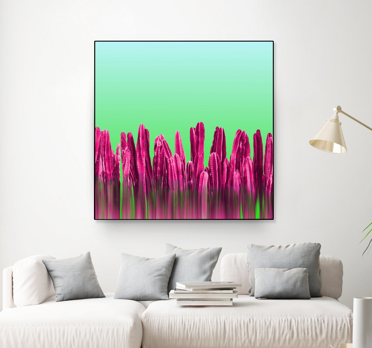 Vibrant Sunrise Cactus Landscape Glitch by Brigitte Carre on GIANT ART - green digital painting