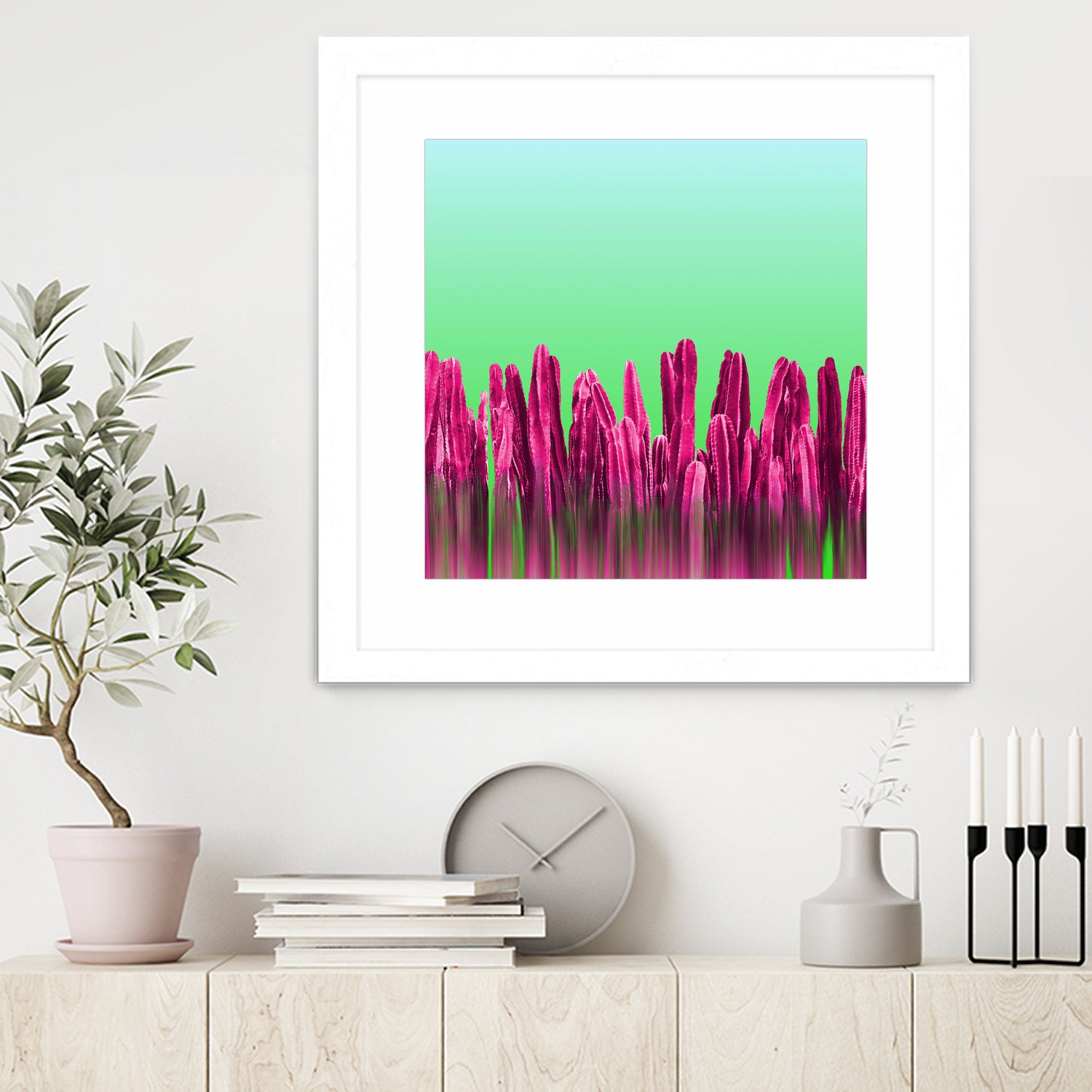 Vibrant Sunrise Cactus Landscape Glitch by Brigitte Carre on GIANT ART - green digital painting