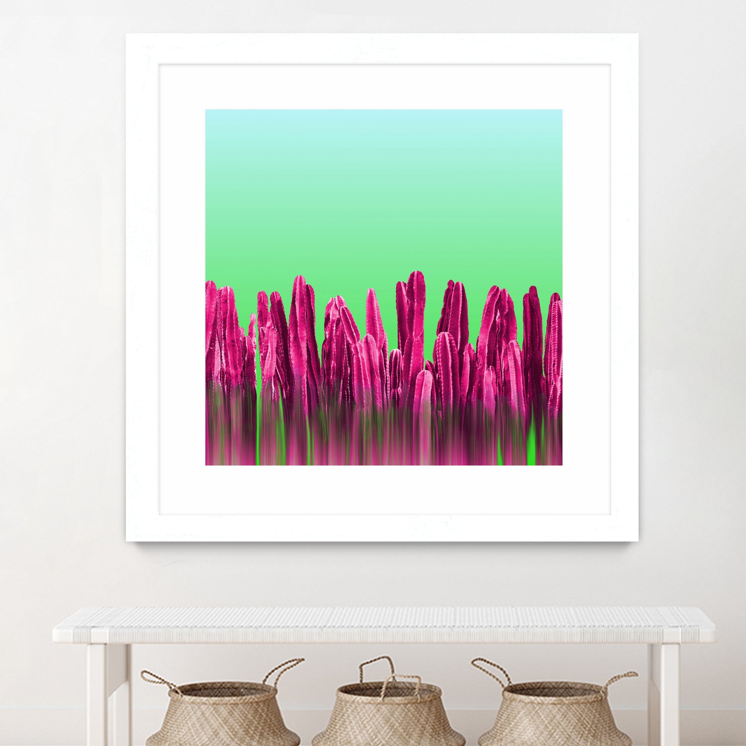 Vibrant Sunrise Cactus Landscape Glitch by Brigitte Carre on GIANT ART - green digital painting