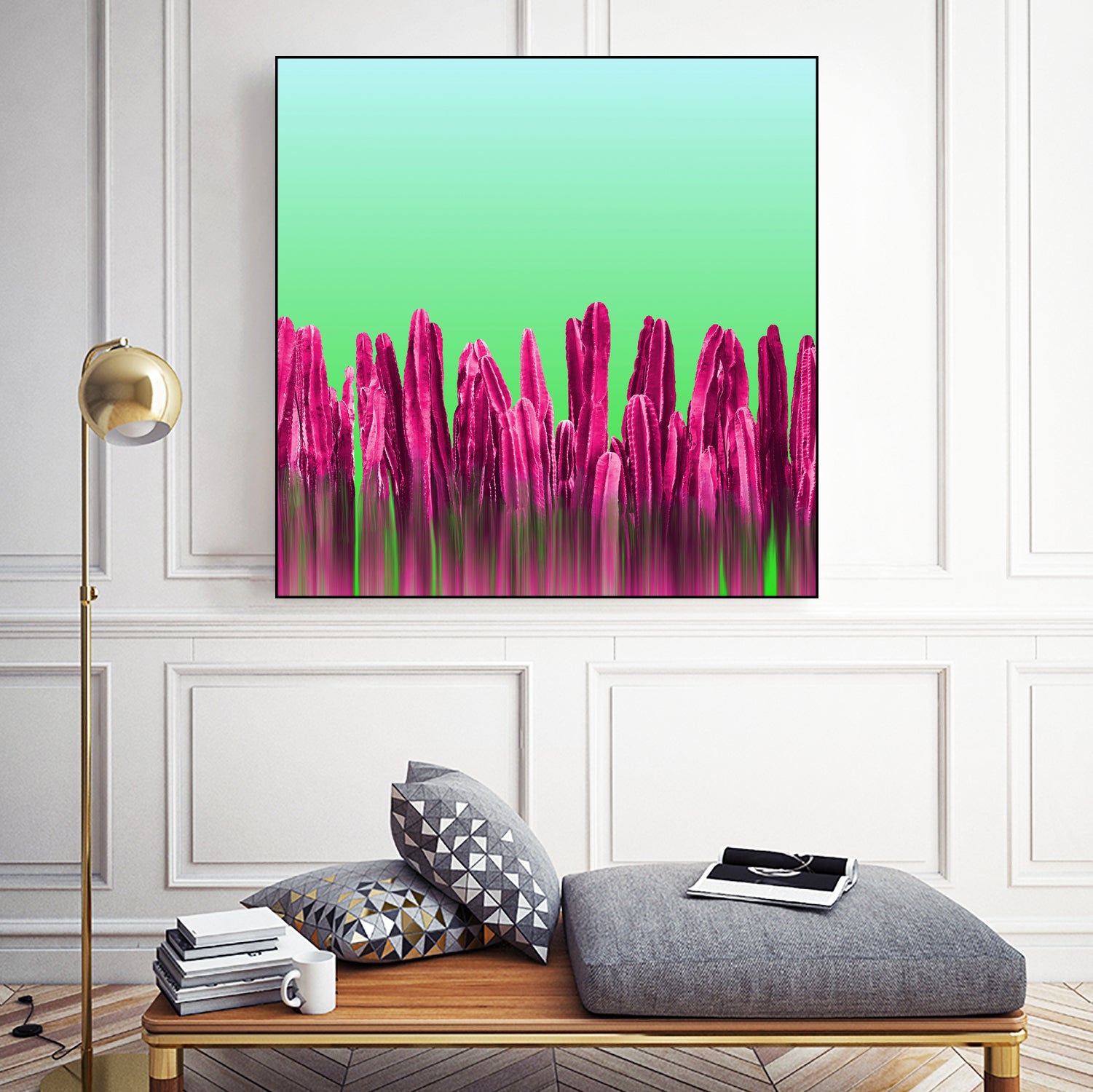 Vibrant Sunrise Cactus Landscape Glitch by Brigitte Carre on GIANT ART - green digital painting