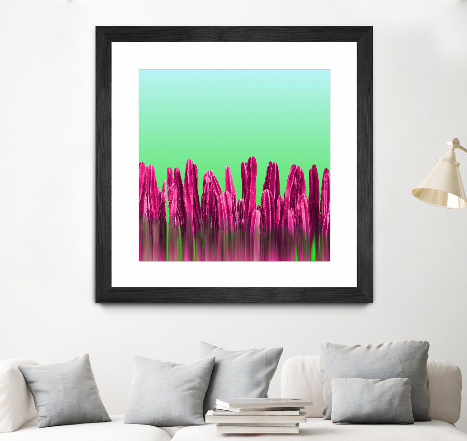 Vibrant Sunrise Cactus Landscape Glitch by Brigitte Carre on GIANT ART - green digital painting