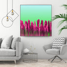 Vibrant Sunrise Cactus Landscape Glitch by Brigitte Carre on GIANT ART - green digital painting