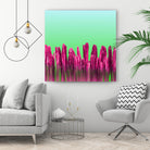 Vibrant Sunrise Cactus Landscape Glitch by Brigitte Carre on GIANT ART - green digital painting