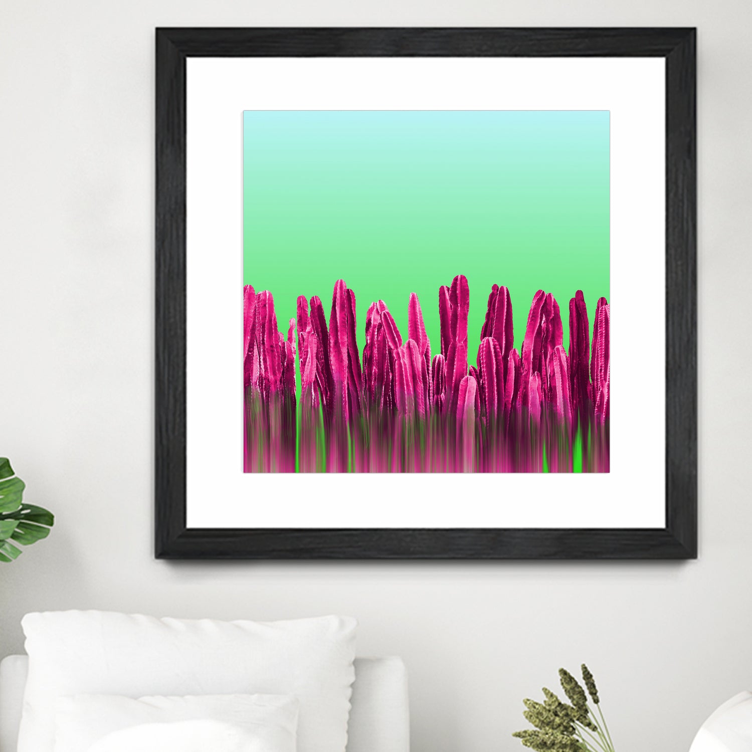 Vibrant Sunrise Cactus Landscape Glitch by Brigitte Carre on GIANT ART - green digital painting