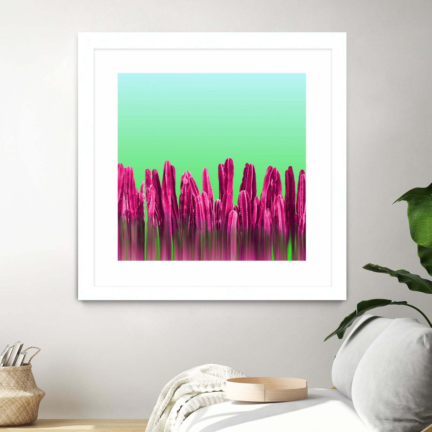 Vibrant Sunrise Cactus Landscape Glitch by Brigitte Carre on GIANT ART - green digital painting