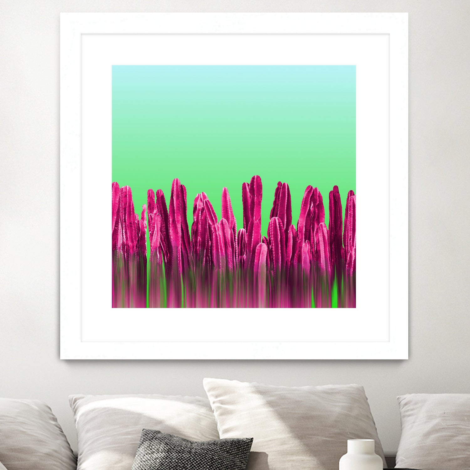 Vibrant Sunrise Cactus Landscape Glitch by Brigitte Carre on GIANT ART - green digital painting