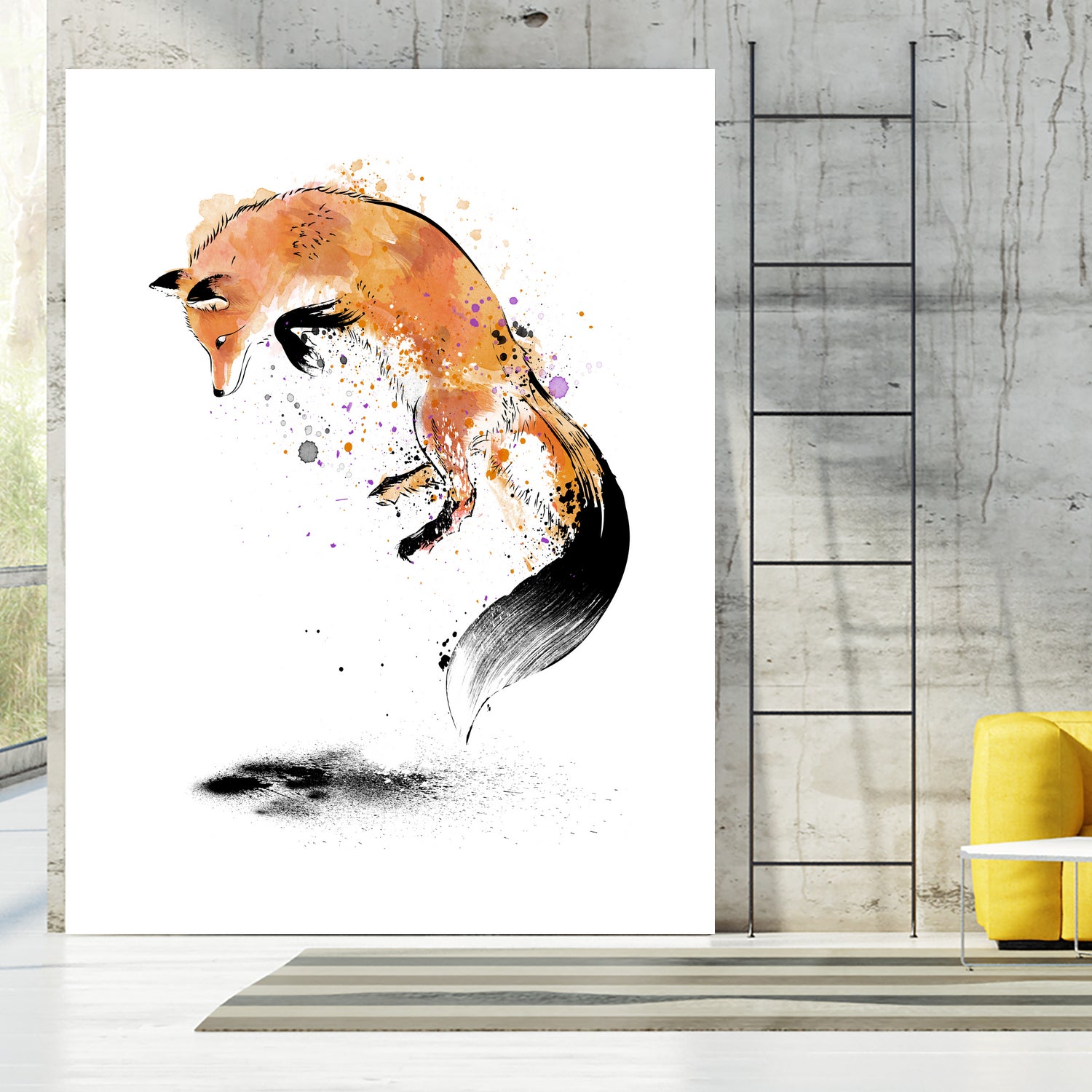 Red Fox jumping into Snow by Antonio Camarena on GIANT ART - white digital painting