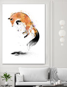 Red Fox jumping into Snow by Antonio Camarena on GIANT ART - white digital painting