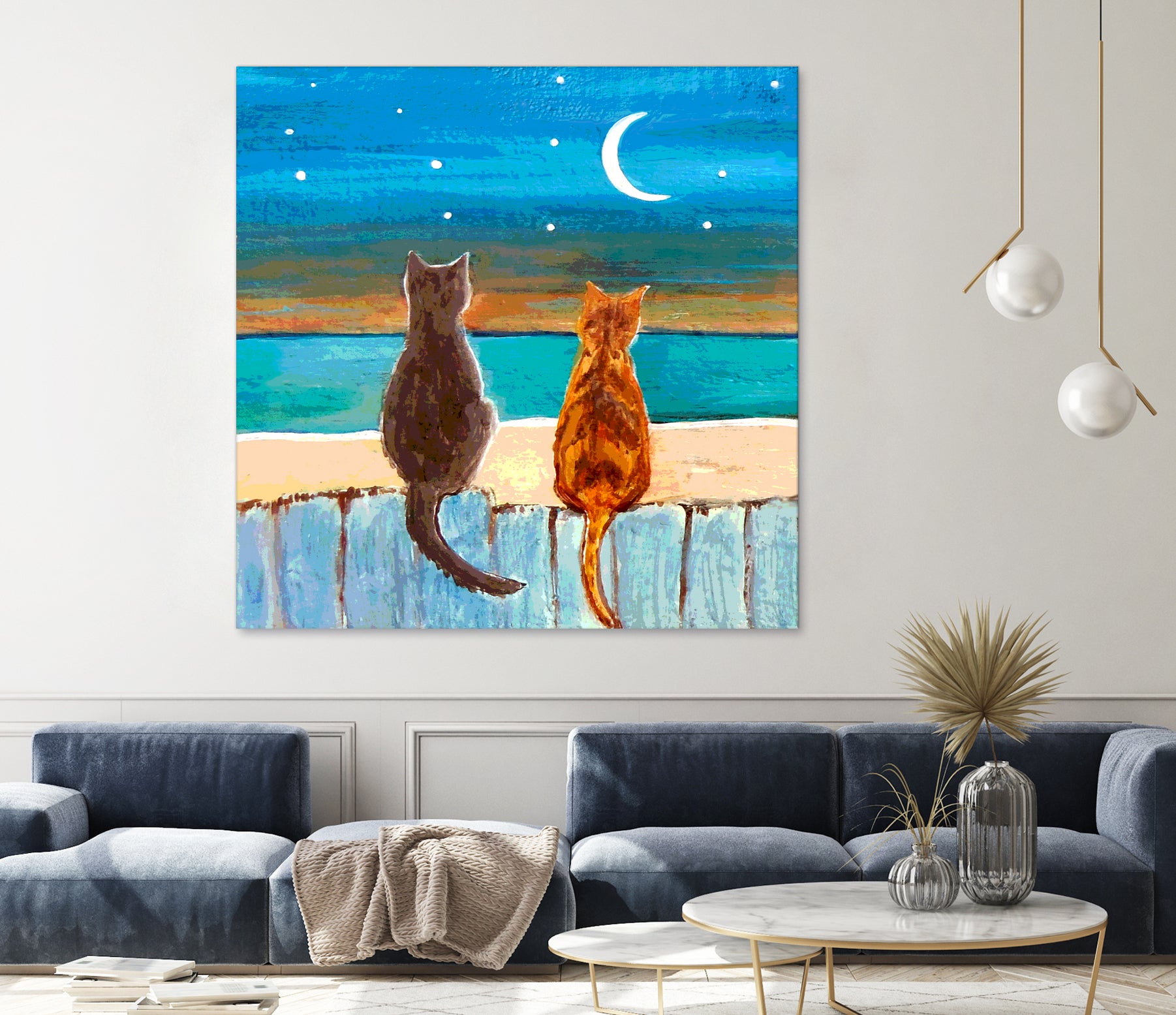 Cats on A Fence by Paintings by gretzky on GIANT ART - blue mixed media