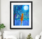 Cat on A Fence in the moonlight by Paintings by gretzky on GIANT ART - blue mixed media