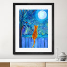 Cat on A Fence in the moonlight by Paintings by gretzky on GIANT ART - blue mixed media