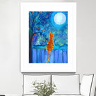 Cat on A Fence in the moonlight by Paintings by gretzky on GIANT ART - blue mixed media