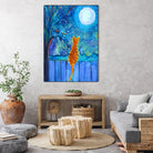 Cat on A Fence in the moonlight by Paintings by gretzky on GIANT ART - blue mixed media