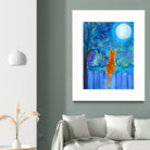 Cat on A Fence in the moonlight by Paintings by gretzky on GIANT ART - blue mixed media