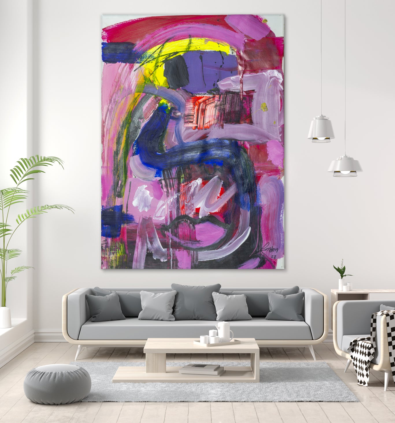 A Kiss in the Chaos by Janet London on GIANT ART - fluo pink abstract