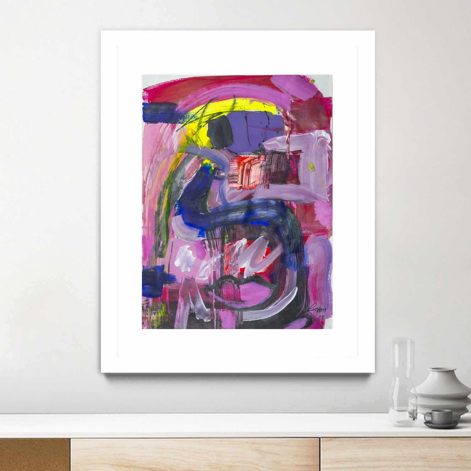 A Kiss in the Chaos by Janet London on GIANT ART - fluo pink abstract