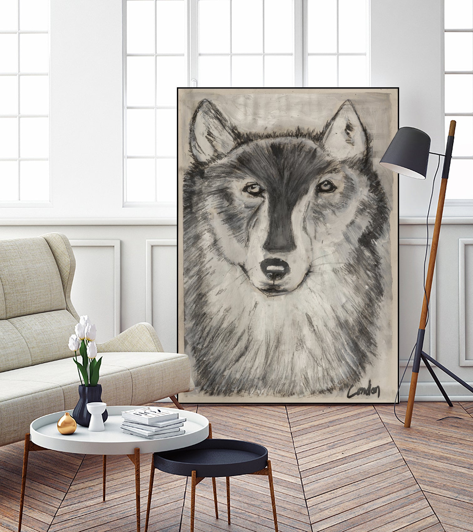 Wolfie by Janet London on GIANT ART - black and white abstract wolf