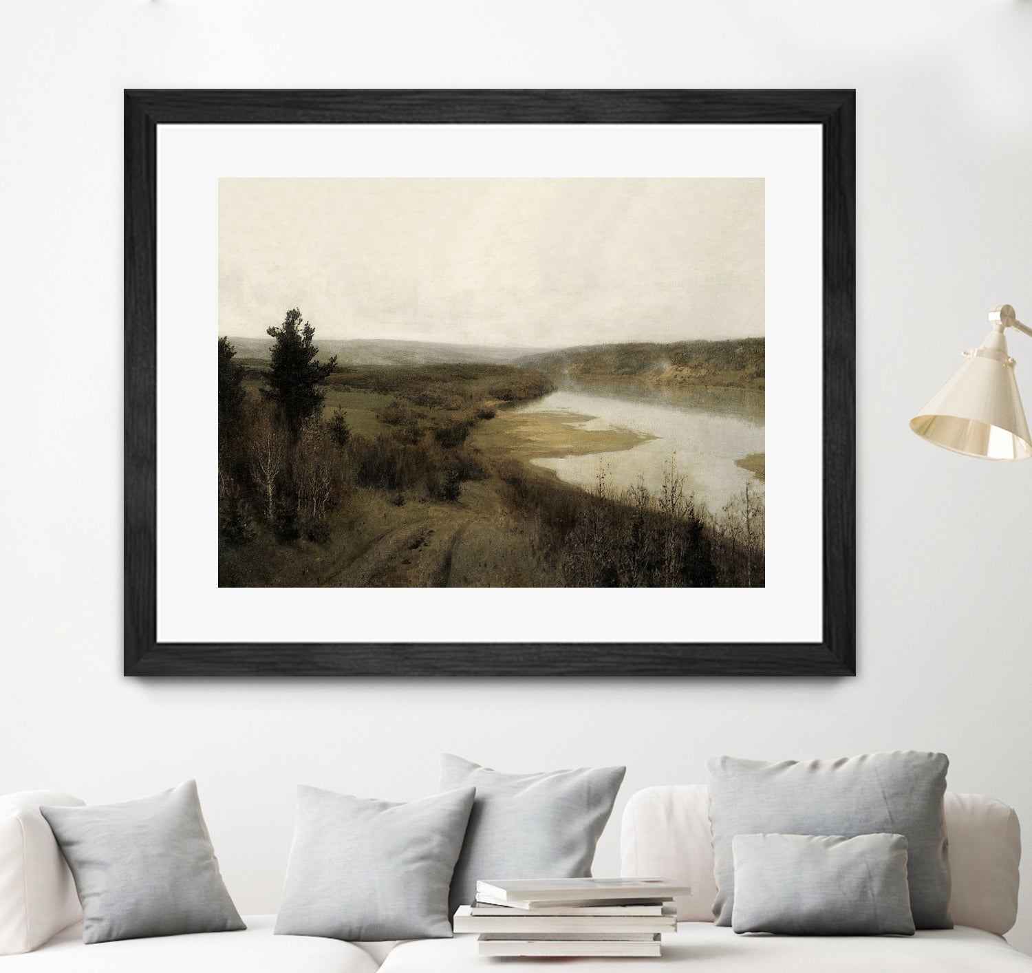 View On The Lake by M Studio on GIANT ART - green landscape framed canvas 