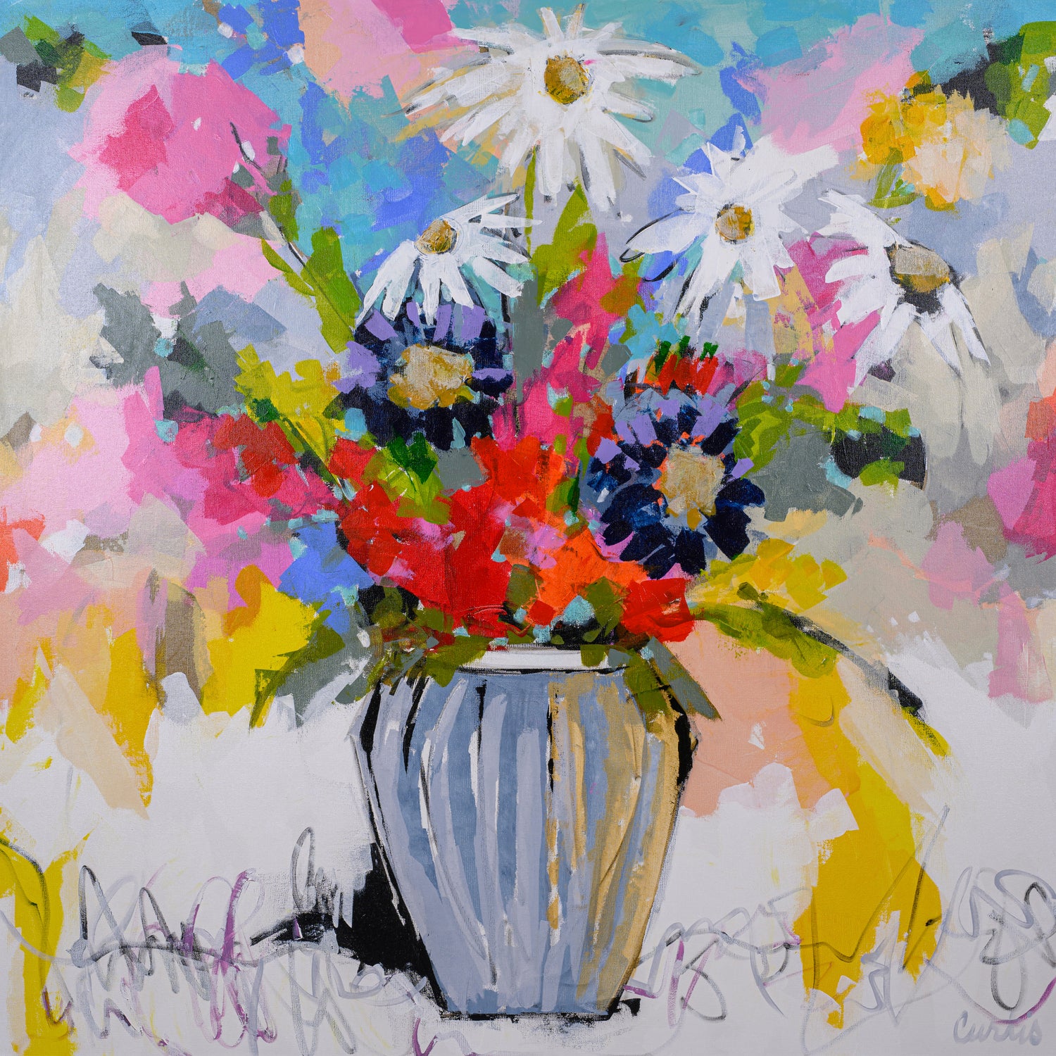 A Vibrant Floral No. 2 by Joan Curtis on GIANT ART - blue contemporary