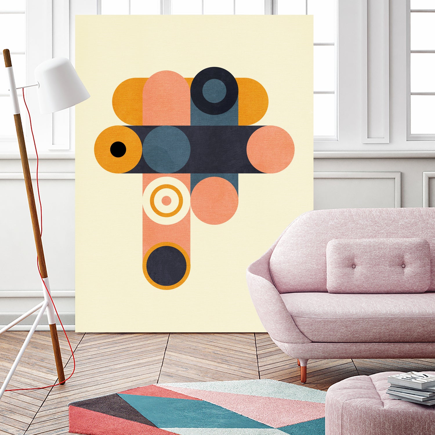 Rainbow Plus Shapes  Blue Mustard8 by Ana Rut Bre on GIANT ART - abstract abstract