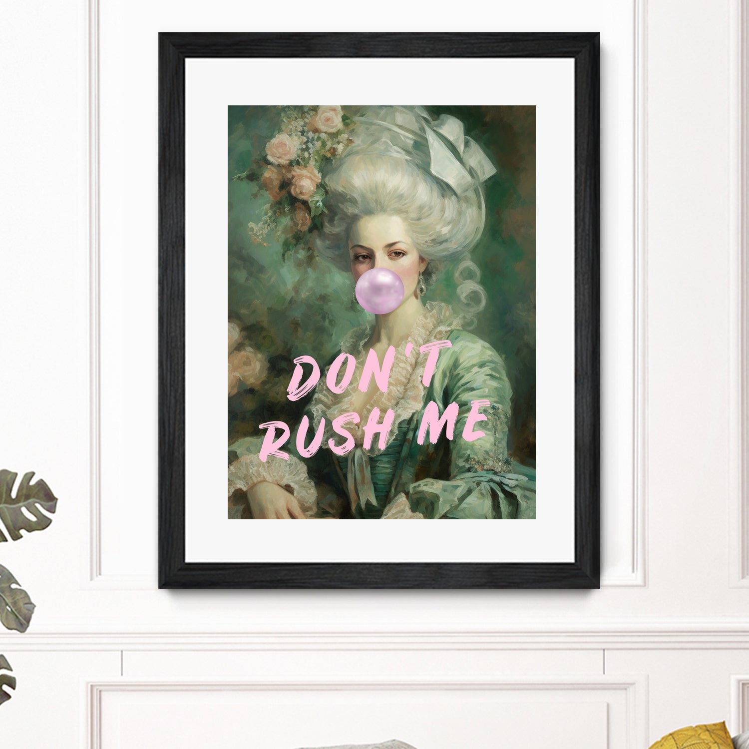 Marie Antoinette Dont Rush Me by Talitha McQueen on GIANT ART - pink contemporary  human face,flower,text,clothing,painting,doll,poster,person,fashion,flowers,flora,floral,botanical,flowers and plants,botanicals,word,words,painted,paint,painterly,people,portrait,figurative